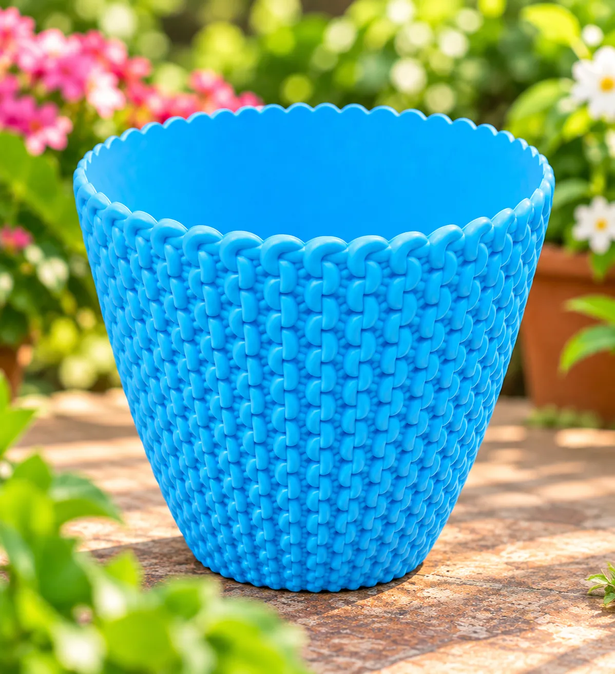 Decorative-woven-pattern-planter(blue colour)