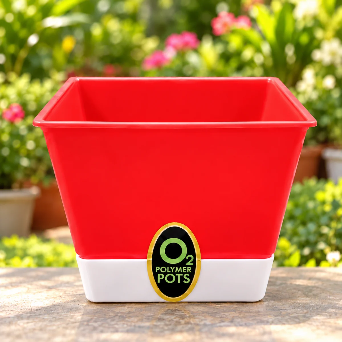 polymer pots o₂(red-and-white-square-plastic-flower-pot)
