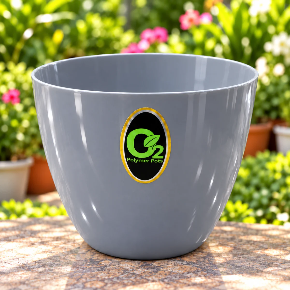 polymer pots o₂ (sunny-pot – grey-plastic-flower-pot)
