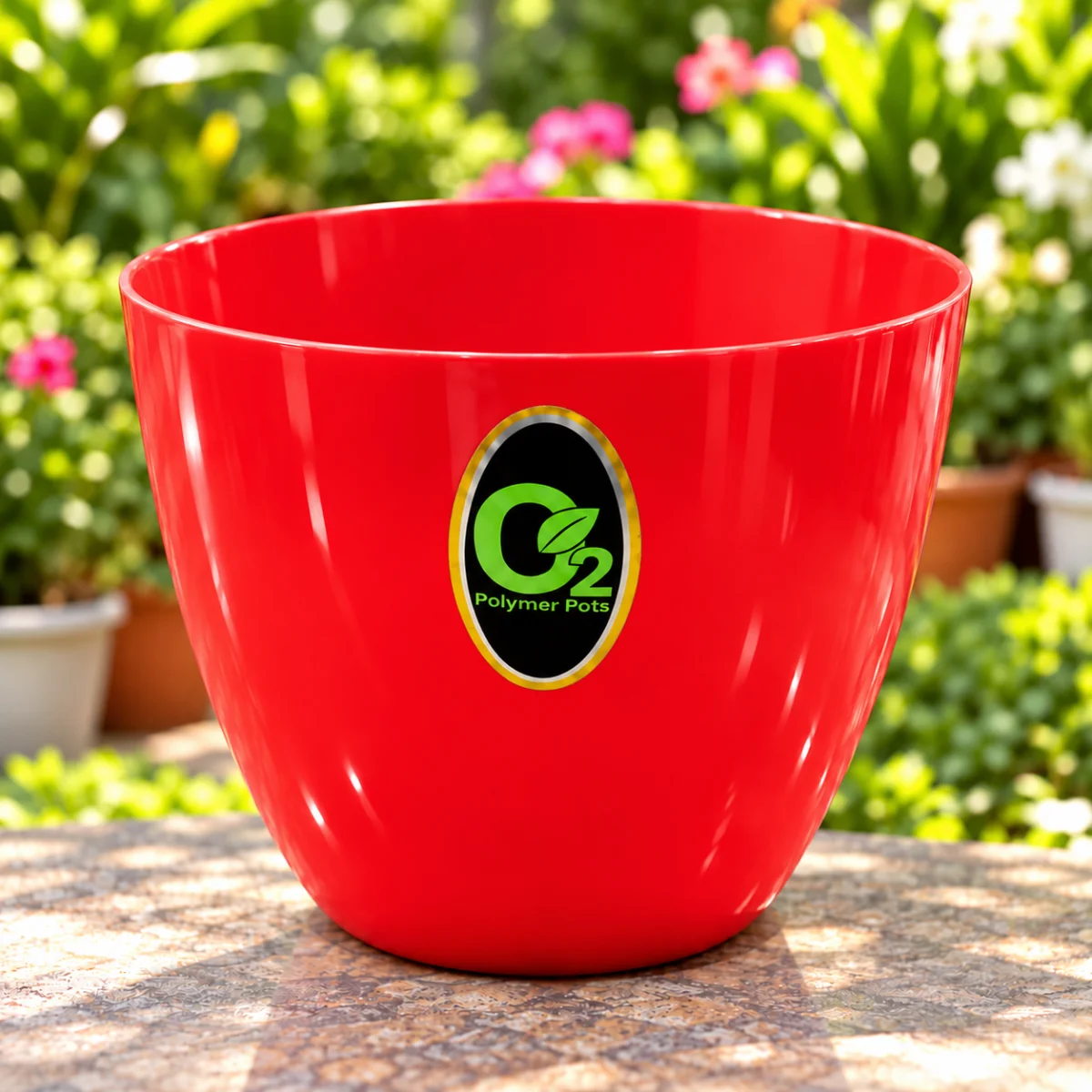 polymer pots o₂ (sunny pot – red plastic flower pot)