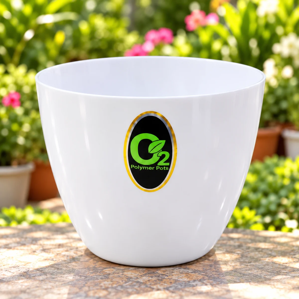 polymer pots o₂ (sunny-pot – white-plastic-flower-pot)