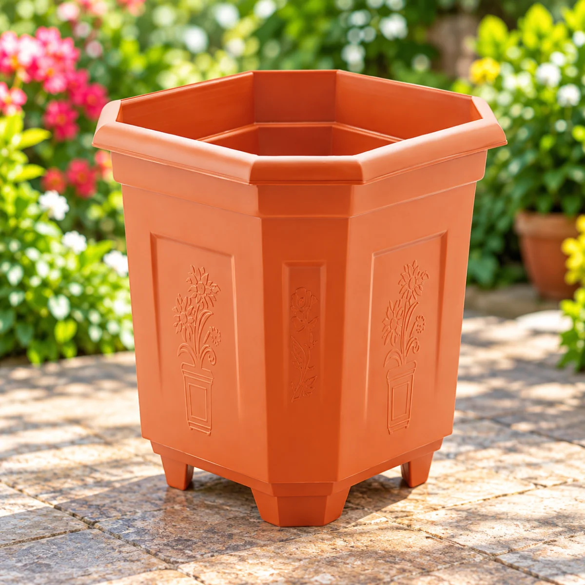 Terracotta-hexagonal-decorative-flower-pot